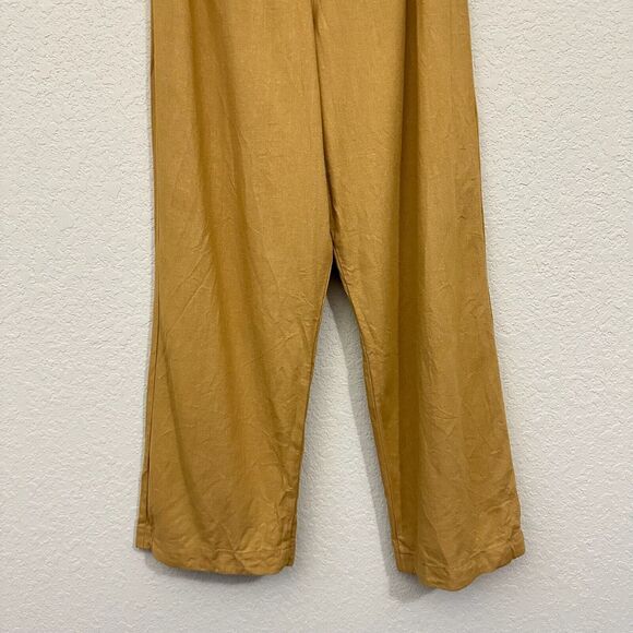 GILLIA Wide Leg Pants Camel Tan Cropped High Rise Shell Button Front - Picture 5 of 14